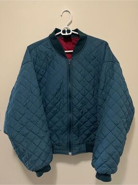 Vintage 90s Northern Reflections Quilted Bomber Jacket Medium Teal Blue Loon Tag
